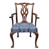 Mahogany Armchair With Blue Upholstered Seat
