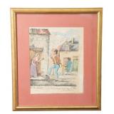Framed Hand-Colored Satirical Artwork, 1834