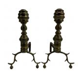 Brass andirons: Pr. Beehive top, 9'W, 15.75'T,