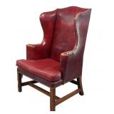 Red Leather Wingback Chair with Nail Head Trim