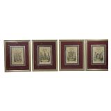 4 set of matching framed prints, each depicting a