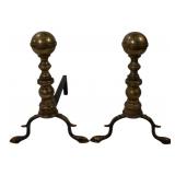 Vintage brass andirons, ball top, 12.5'T, 14'D