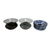 Three Enamel and Metal Spittoons