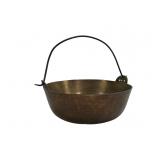 Cast brass kettle, footed base, rounded sides,
