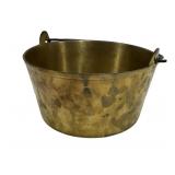 Brass kettle, cast, iron swinging handles, tapered