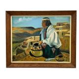 Southwestern Painting of Woman with Pottery