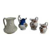 Vintage pitchers: Old Paris, bird design, 7'T, 5'