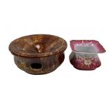 Ceramic Spittoon and Floral Bowl Set