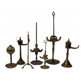 2 Dutch whale oil lamps, brass, 4' base, 13'T &