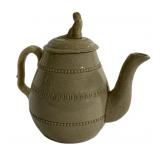 Teapot, yellowware, figural button on lid, 3.5'