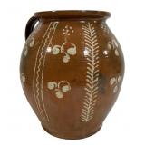 French redware pot, slip glaze, 10' dia., 11'T