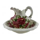 1945 Hand-Painted Pitcher and Bowl