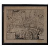 French map of Paris, 1729, 22' x 26' frame