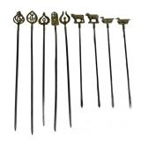 Brass top skewers: 4 animal top, 12.5'L / 5 hand
