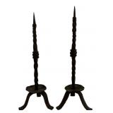 2 candle spikes, wrought iron, twisted posts,