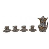 Imari style tea set: 5: dia., 9'T pot, 4 cups &