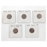 Group of (5) US Pennies 1887-1891