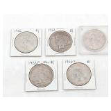 Group of (5) US Peace Silver Dollars 1922