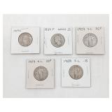 Group of (5) US Silver Quarters 1929-1959D