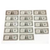 Group of (14) US Silver Certificate $1 Bills