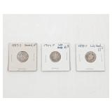 (3) US Silver Dimes 1887S, 1898, 1904