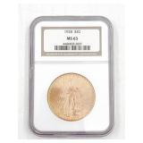 1928 US $20 Gold NGC MS63