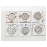Group of (6) US Silver Half Dollars 1944D-1957