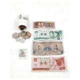 Large Group of Foreign Coins and Currency