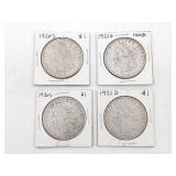 Group of (4) US Morgan Silver Dollars 1921D/S