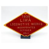 Lima Locomotive Works Builder's Plate 7839 10/41