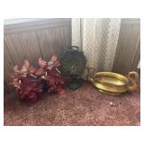 Brass swan and resin peacock decor