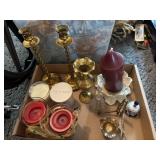 Brass Candlesticks, candles, bells