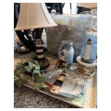 Lighthouse lot - lamp, jar, candle, plate, tray -