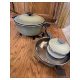 Electric skillet & two enamel pans