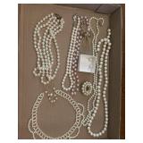 Faux pearl jewelry, earrings, necklaces, and
