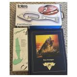 Miscellaneous lot, fishing book, scaler, and