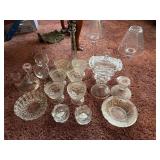 Glass Lot - candlesticks, covered dish, ashtray