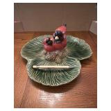 Heavy ceramic cardinal serving dish