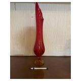 MCM L.E. Smith Swung Vase Ribbed footed Amberina