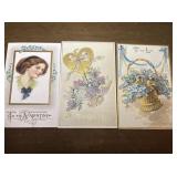 3 1900s valentines postcards, to the one I love