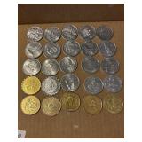 25 vintage Mardi Gras coins silver gold tone
