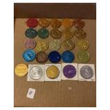 25 multicolored vintage Mardi Gras coins