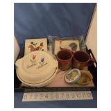 Rooster lot & Hall covered casserole with tulips