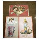 3 1909 valentines post cards, 2 new. Ohio posted