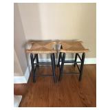Pair of rush bottom & black 24' stools