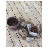 Outdoor flowerpots and yard figures