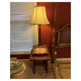 Wooden side table with built in lamp