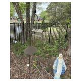 2 wrought iron shepherds poles, 1 w/bird