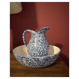 Country Living Blue White speckled Pitcher & Bowl