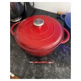 Enamelware red lidded pot / Dutch oven